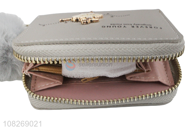 Best selling pu leather pompom chain clutch wallets women wallets