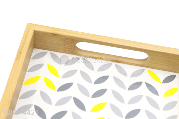 New design natural bamboo serving tray bamboo bread tray with handles
