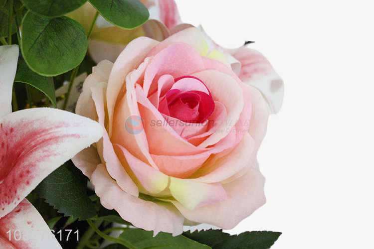 Good price realistic artificial flowers with vase for wedding decoration