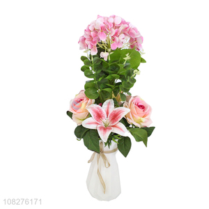 Good price realistic artificial flowers with vase for wedding decoration