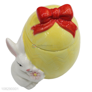 Hot sale cute bunny ceramic storage jar home desktop ornament