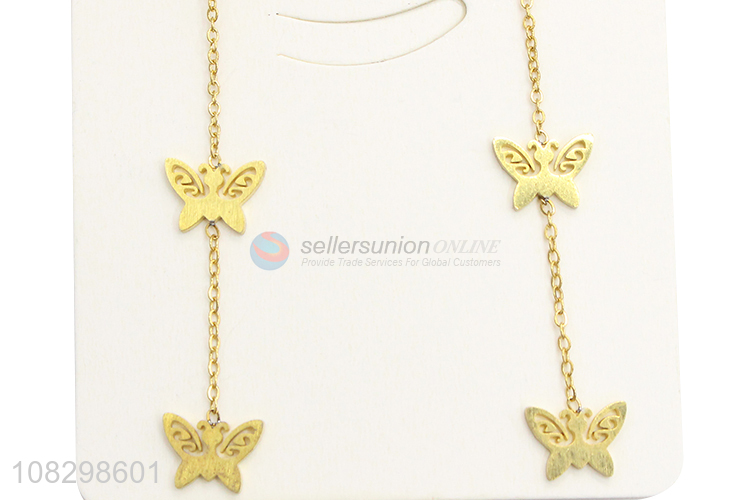 Best selling stainless steel butterfly drop chain dangle earrings