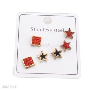 Latest design stainless steel stone paved studs earrings set