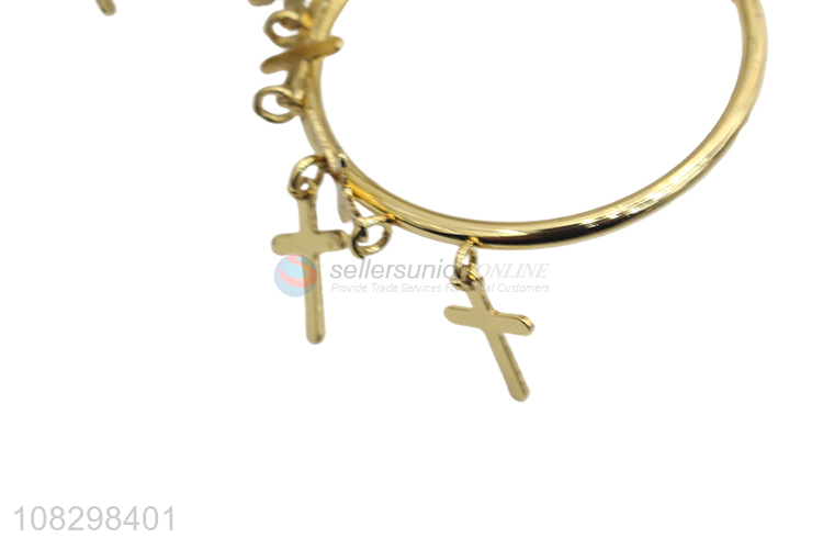 China factory trendy stainless steel cross pendant hoop earrings