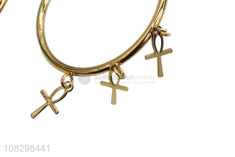 Good quality trendy stainless steel cross pendant hoop earrings