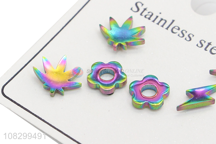 Fashion Colorful Earrings Stainless Steel Ear Stud Set