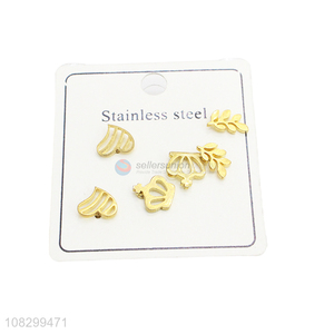 Wholesale Stainless Steel Ear Stud Golden Earrings Set