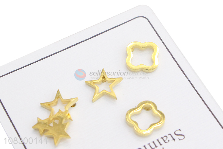 Good Quality 3 Pairs Metal Ear Stud Fashion Earrings Set