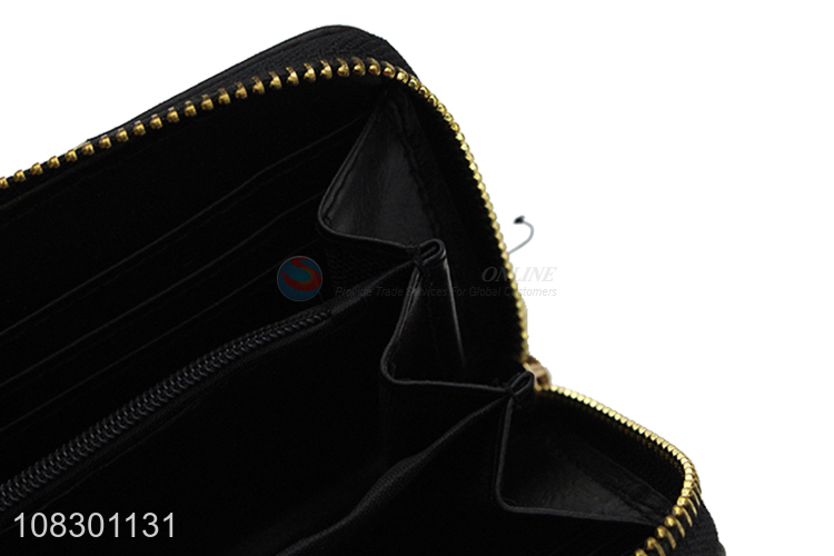Wholesale large capacity pu leather zipper wallet with tassels