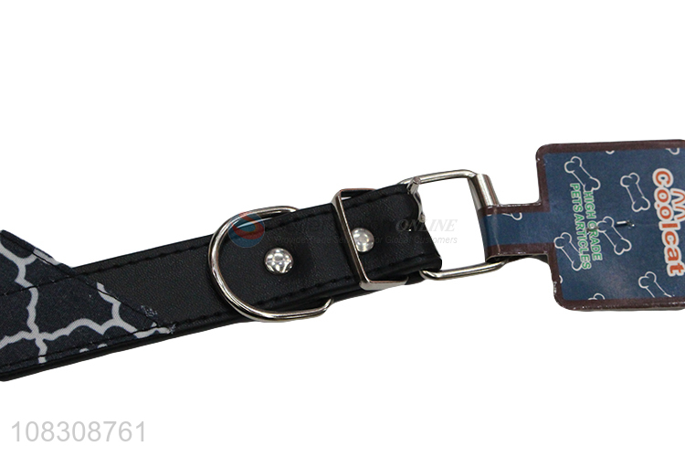 Good quality pu leather dog collar with printed bandana