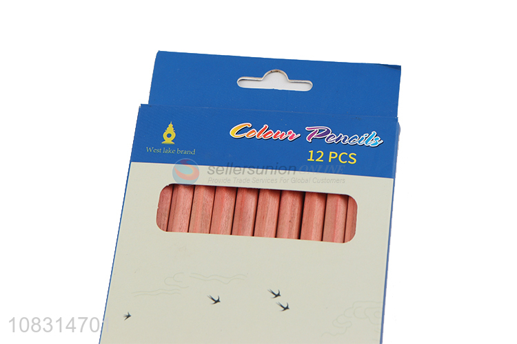 Good quality 12 colors wooden colored pencils coloring pencils