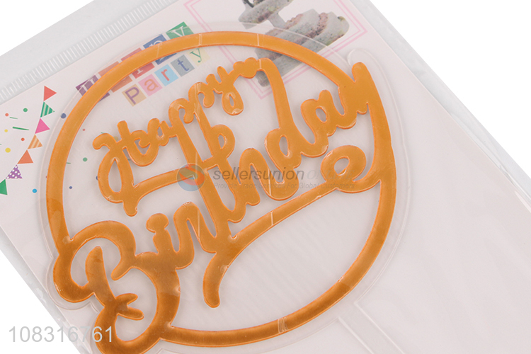 Best selling golden round happy birthday cake topper wholesale