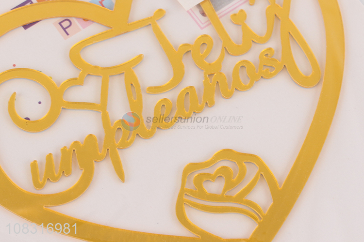 New design heart shape golden cake decoration cake topper