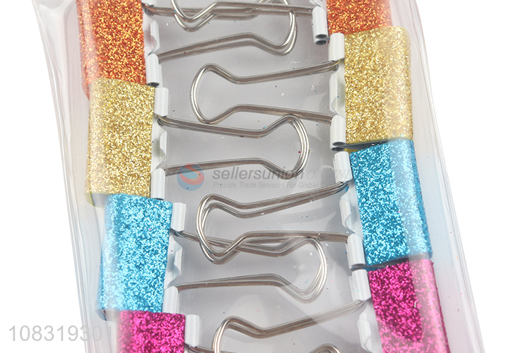 Hot selling 8pcs glitter metal binder clips paper clamps