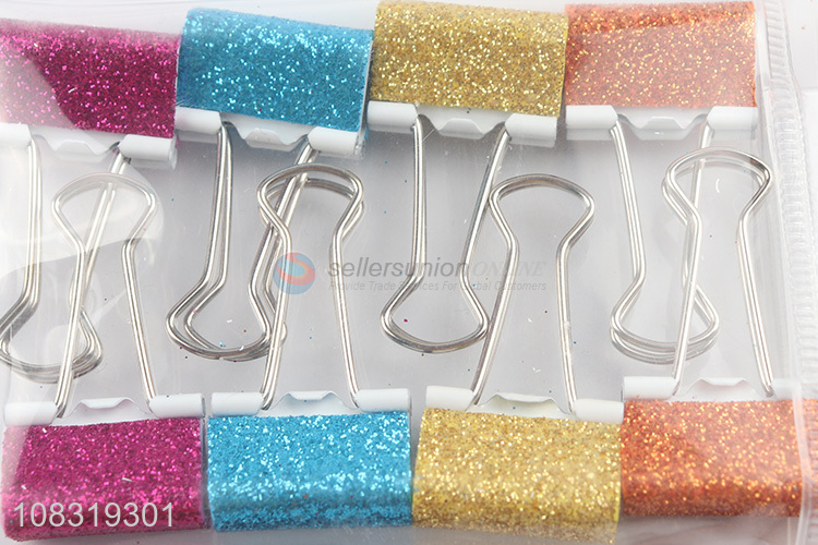 Hot selling 8pcs glitter metal binder clips paper clamps