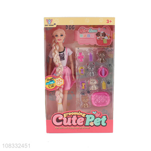 Factory price 11 inch fashion doll with dog supplies for girls