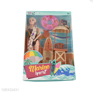 Wholesale 11 inch fashion doll with swim ring rowboat observatory