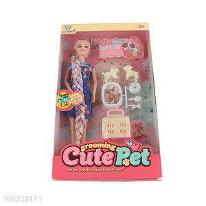 Factory supply 11 inch fashion doll and pet playset for kids