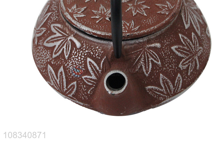 Wholesale 0.6L cast iron Chinese kungfu teapot with maple leaf pattern