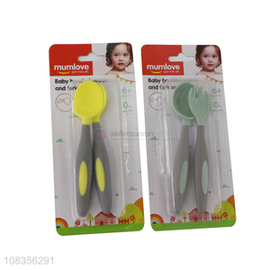 Custom BPA free food grade silicone baby fork and spoon set