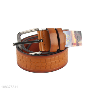 Best selling men's belts metal buckle textured pu leather belt