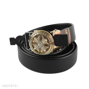 Wholesale luxury pu leather belt with click sliding buckle for men