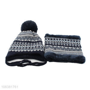 Custom Knitted Earmuffs Hat With Neck Warmer Set