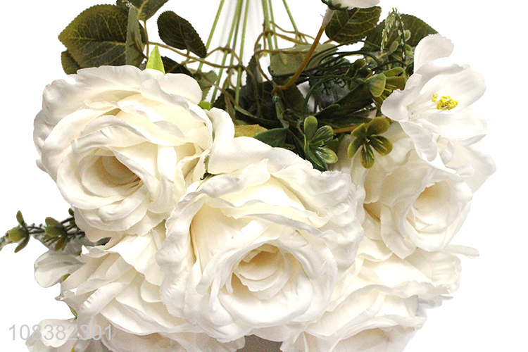 Hot selling wedding decoration white artificial rose flower