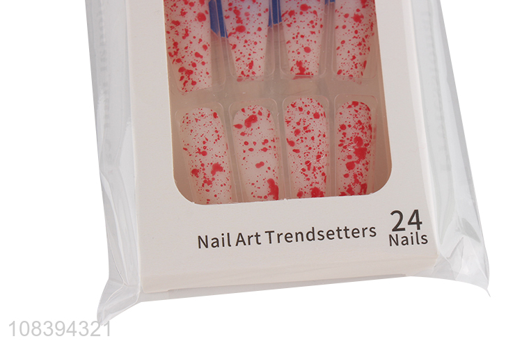 New-style long coffin press on bloody fake nails Halloween nail art