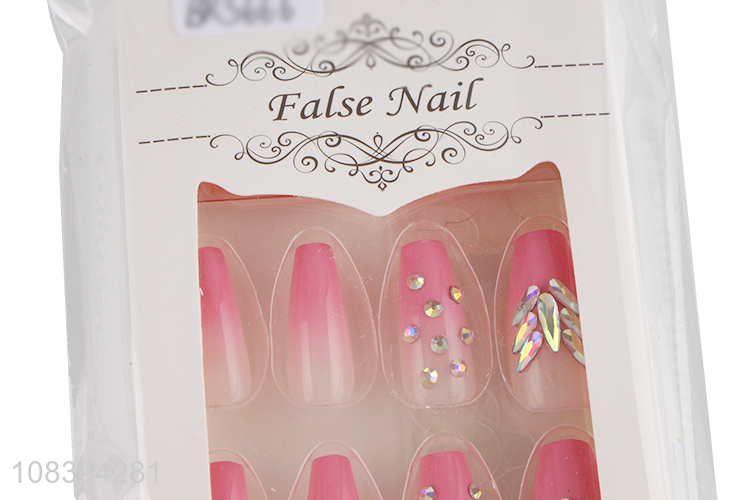 Wholesale trendy false nails full cover fake nails with tiny diamonds