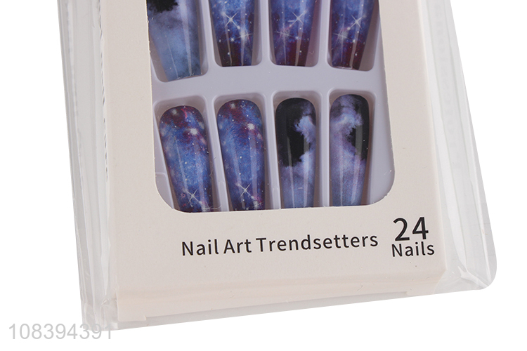 Wholesale ballerina fake nails hand painted starry sky false nails