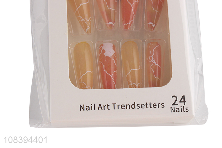 Factory price long hand painted ballerina fake nails nail art decor