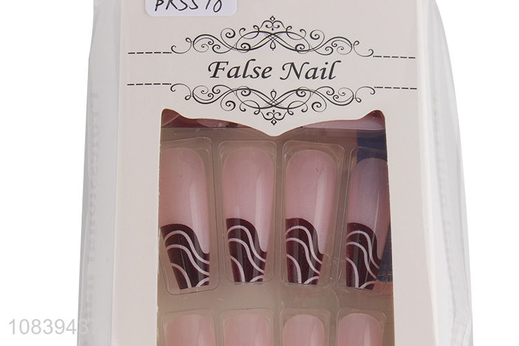 Good quality full cover French style hand painted long false nails