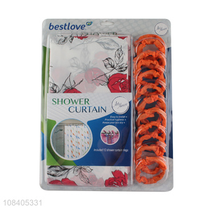 High quality waterproof weighted fabric shower curtain set with 12 hooks