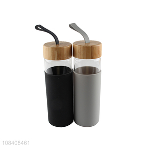 High quality daily use glass water bottle with bamboo lid