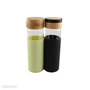 Latest products glass water bottle water mug with bamboo lid