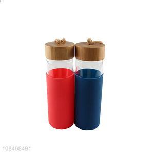 Factory price home office use glass water cup with bamboo lid