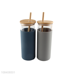 Top selling portable glass water mug with bamboo straw