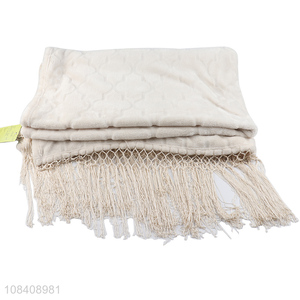 Factory supply 175*130cm soft flannel throw blanket with fringe