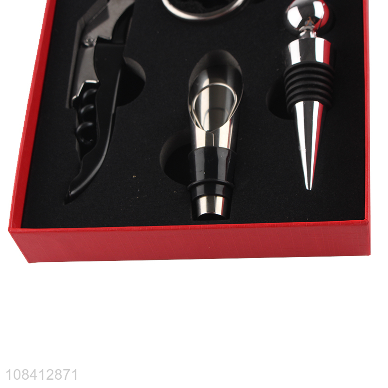 Hot sale 4pcs/set upgraded red wine opener tool kit corkscrew gift set