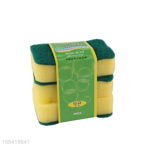 Wholesale 3 pieces durable kitchen cleaning sponge dishwashing sponge