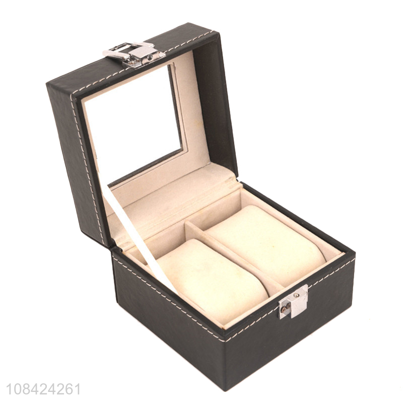 Custom 2 slots watch box pu leather couple watch case for display