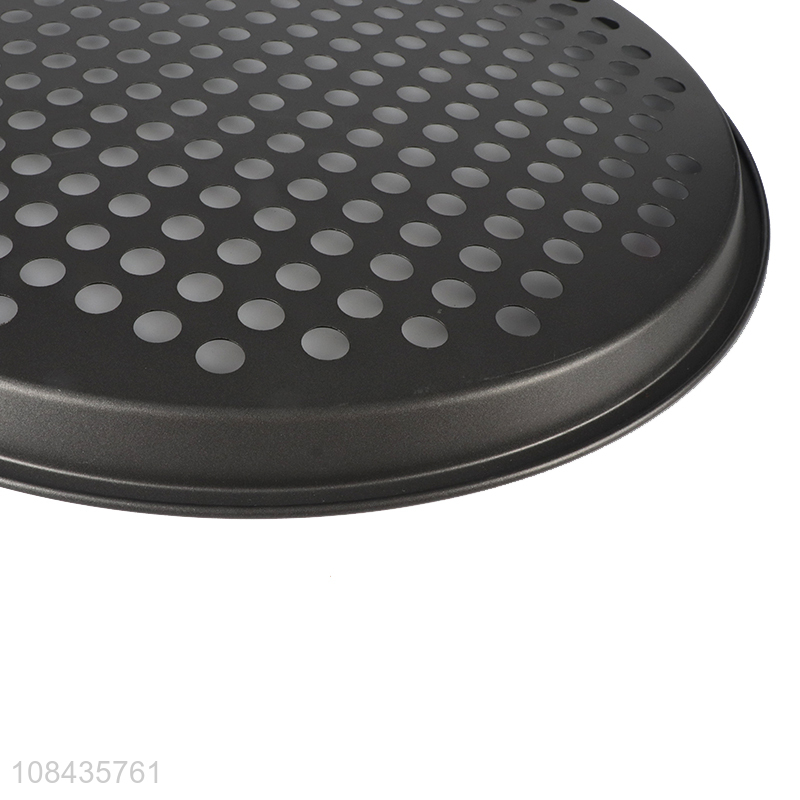 Wholesale kitchen baking tool non-stick carbon steel pizza pan with holes