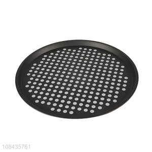 Wholesale kitchen baking tool non-stick carbon steel pizza pan with holes