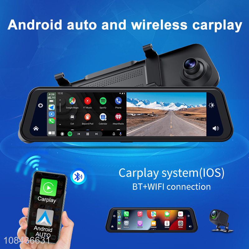 Wholesale 11.88inch touch screen front 2K+back 1080P wireless carplay,wireless android auto dash camera