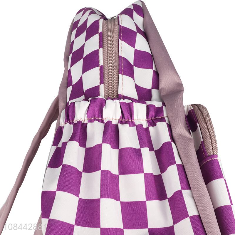 High quality check pattern backpack lightweight school bag for teens girls