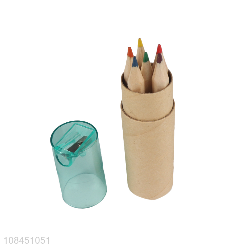 Wholesale kids stationery 6pcs colored pencils with pencil sharpener