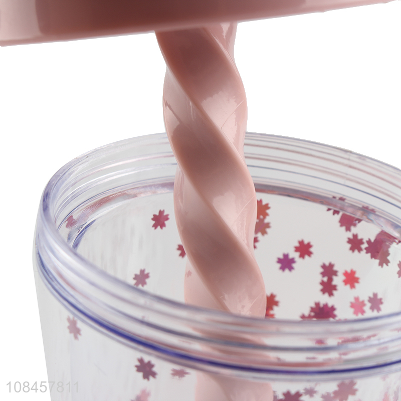 Good quality double-walled sequined water tumbler mixing cup with straw