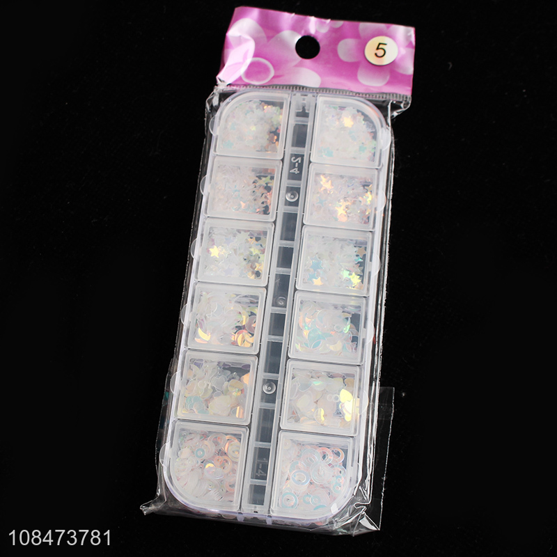 Factory wholesale 12 grid boxed sequins nail rhinestones