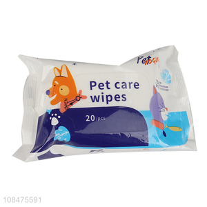 Online wholesale disposable 20pieces pet care wet wipes pet supplies